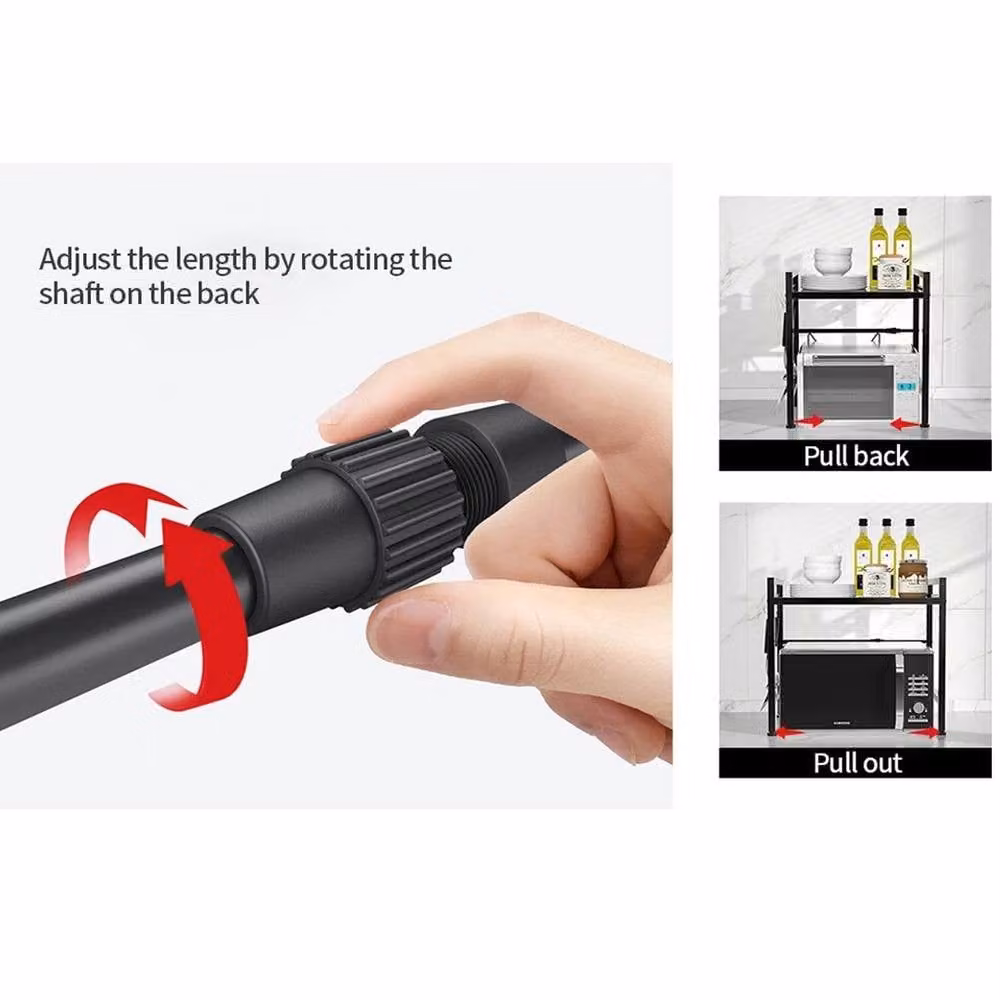NESTLUNE Adjustable Extendable Microwave Oven Rack in Black, W: 100 cm, D: 15 cm – 3