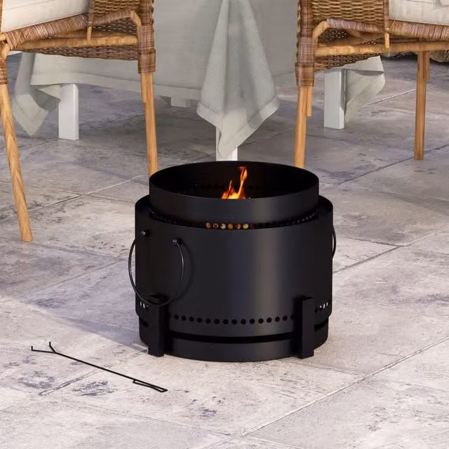 Outsunny Round Metal Smokeless Fire Pit and Fire Bowl, Black
