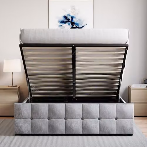 Vida Designs Valentina King Ottoman Bed Frame in Silver Crushed Velvet, H 105 x W 158 x D 212 cm – 4
