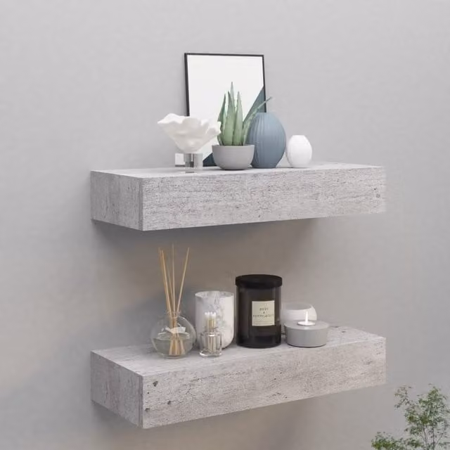 Berkfield Home Wall Drawer Shelves, 2 Piece Set in Concrete Grey MDF and Metal, W: 60 cm, D: 23.5 cm, H: 10 cm – 1
