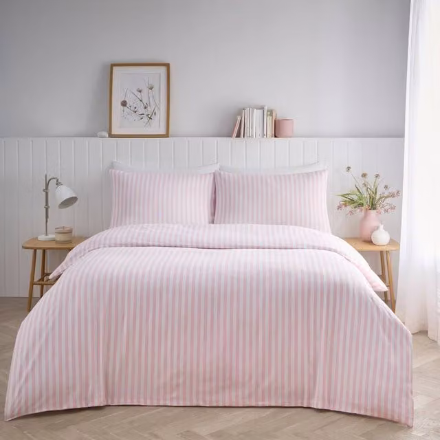 HomeSpace Direct Pink Striped Modern Duvet Cover Set for Adults