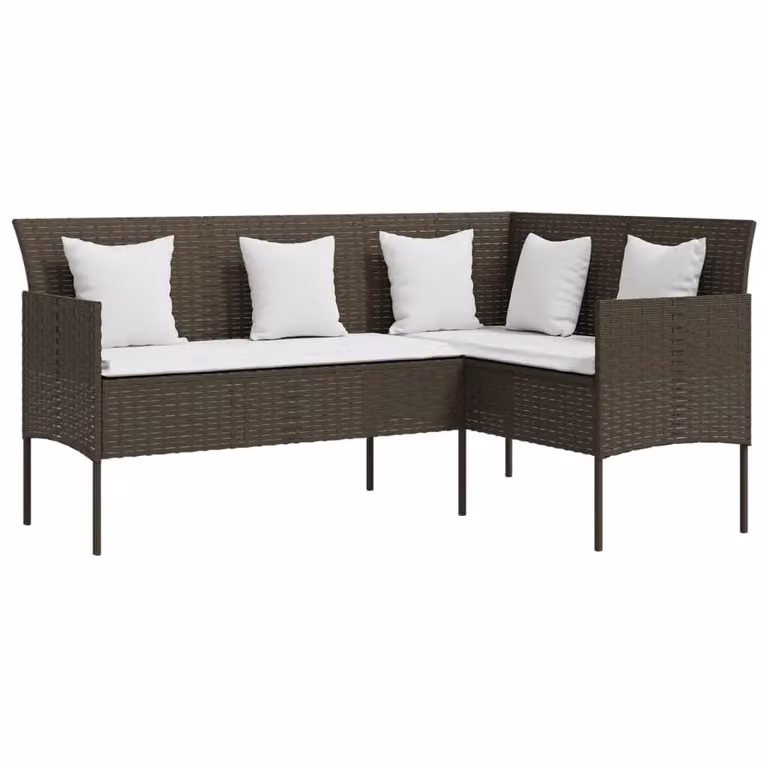 Berkfield Home 5 Piece L-Shaped Poly Rattan Sofa Set with Cushions in Brown