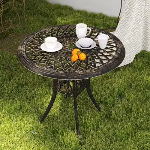 Outsunny Round Garden Dining Table with Parasol Hole, Bronze Tone – 7