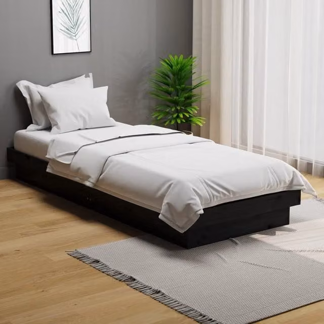 Berkfield Home Small Single Solid Wood Bed Frame in Black, W/D/H: 75 x 190 cm – 1