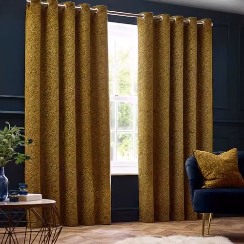 Paoletti Galaxy Gold Velvet Chenille Eyelet Curtain Pair, W: 168 cm, H: 137 cm – 1