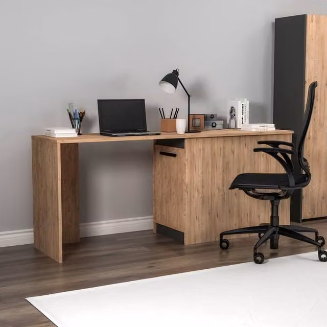 Destina Home Akser Computer Desk with Cabinet in Tan and Beige