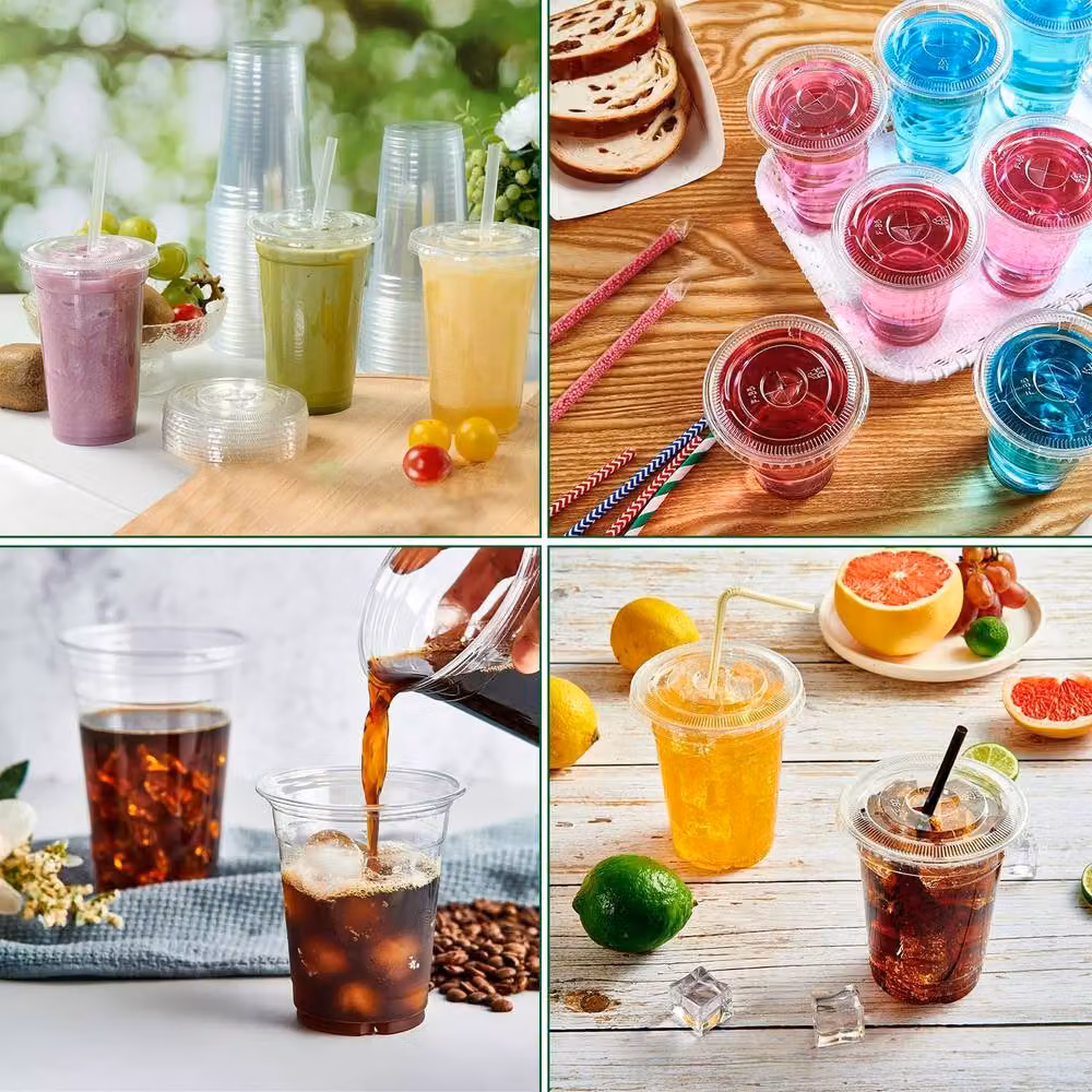 ECONX 500 Clear Plastic 20oz Smoothie Tumbler Cups with Flat Lids – 5