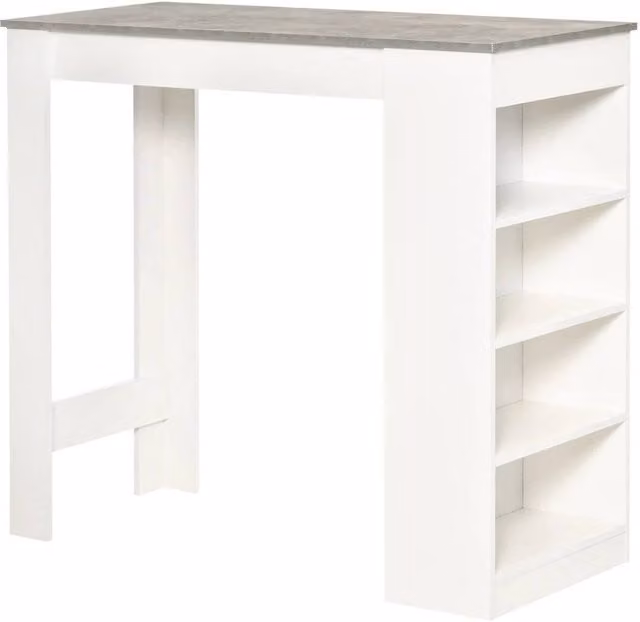 Kelvenix Modern Tall Dining Bar Table with 4 Shelves in White and Grey