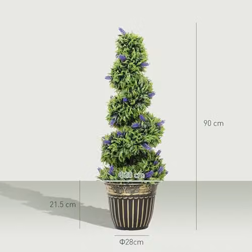 HOMCOM Set of 2 Green Artificial Boxwood Spiral Topiary Trees, Height: 90 cm – 7