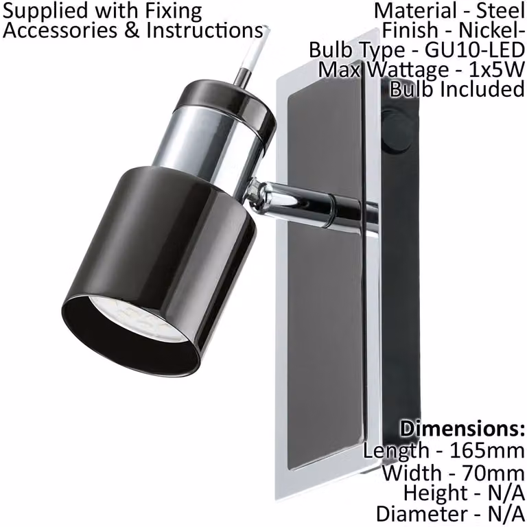Loops Black Nickel Ceiling Spot Light and 2x Matching Adjustable Metal Wall Lights