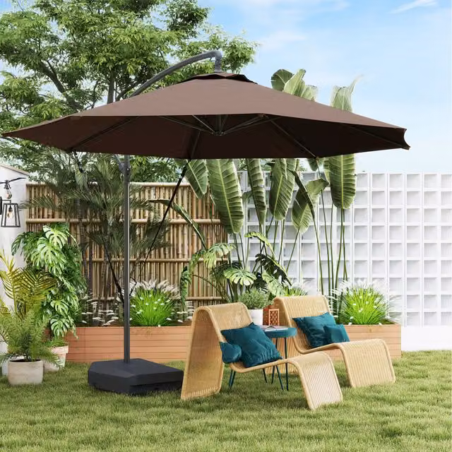 Outsunny Brown Cantilever Parasol with UPF 50+ Protection and Base Cover