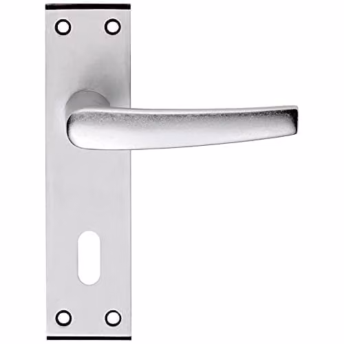 Loops Pair Straight Lever on Lock Backplate Door Handle in Brushed Silver Aluminium, W: 152 mm, H: 38 mm