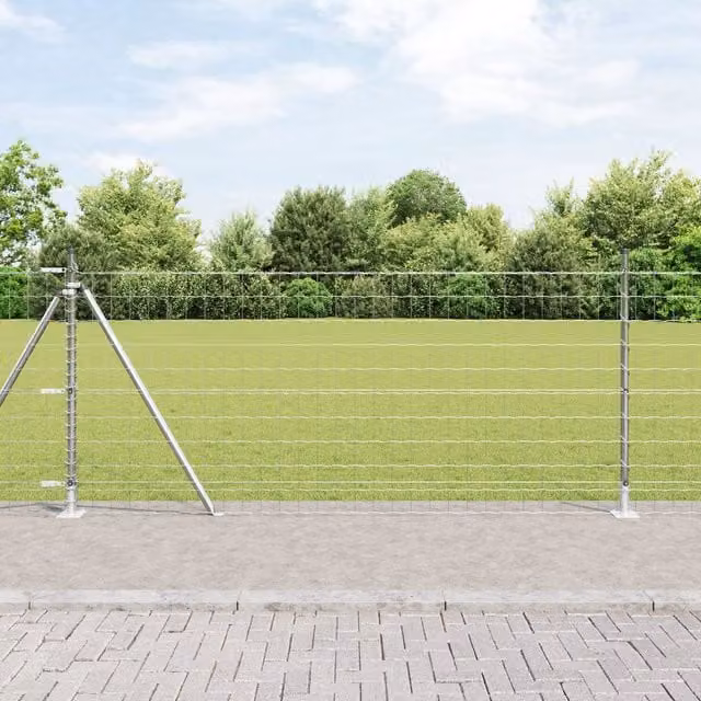Berkfield Home Euro Fence with 13 Flanged Posts, 1 x 25 m, Galvanised Steel in Silver