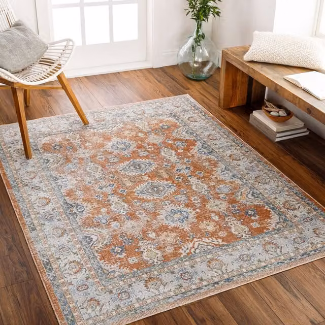 Livabliss Lilian Washable Vintage Boho Living and Dining Rug in Burnt Orange and Blue, W/D/H: 66 x 120 cm – 1