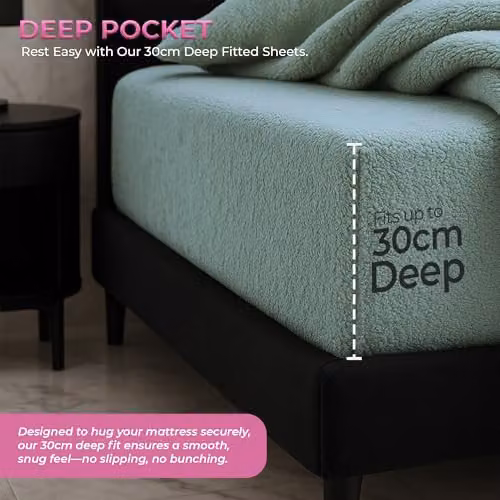 Snug City Teddy Fleece Extra Deep Fitted Sheet, Petrol, W/D/H: 200 x 200 x 30 cm – 3
