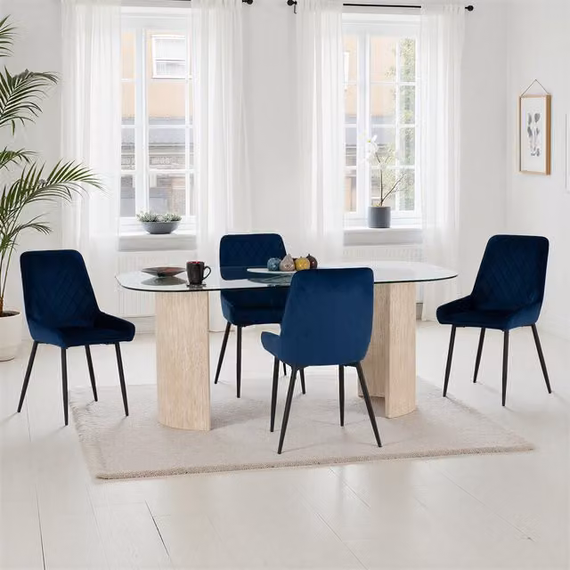 Seconique Modena Oval Glass Dining Set with Blue Avery Chairs