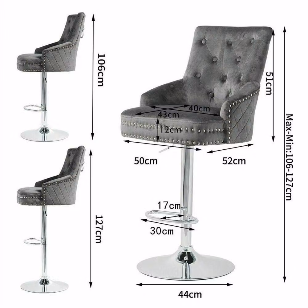 PAWNORA Velvet Lion Knocker Bar Stool in Grey – 2