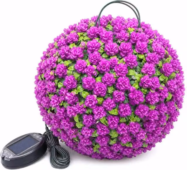 FLAVORA Purple Solar Topiary Ball with 20 LED Flower Lights, Diameter: 28 cm