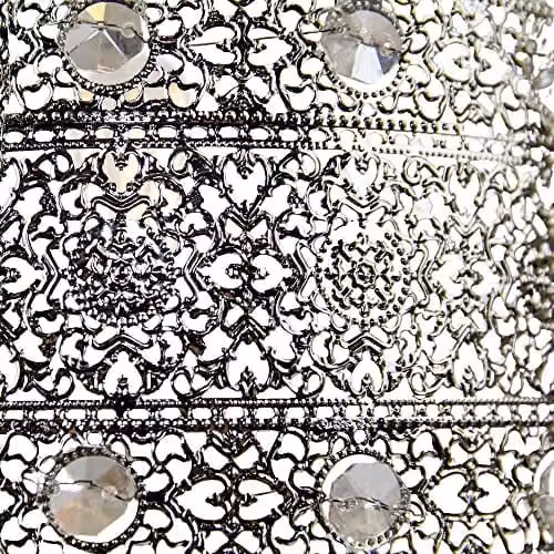 Happy Homewares Moroccan Style Chandelier Pendant Light Shade in Silver with Transparent Beads, Diameter: 24 cm – 3