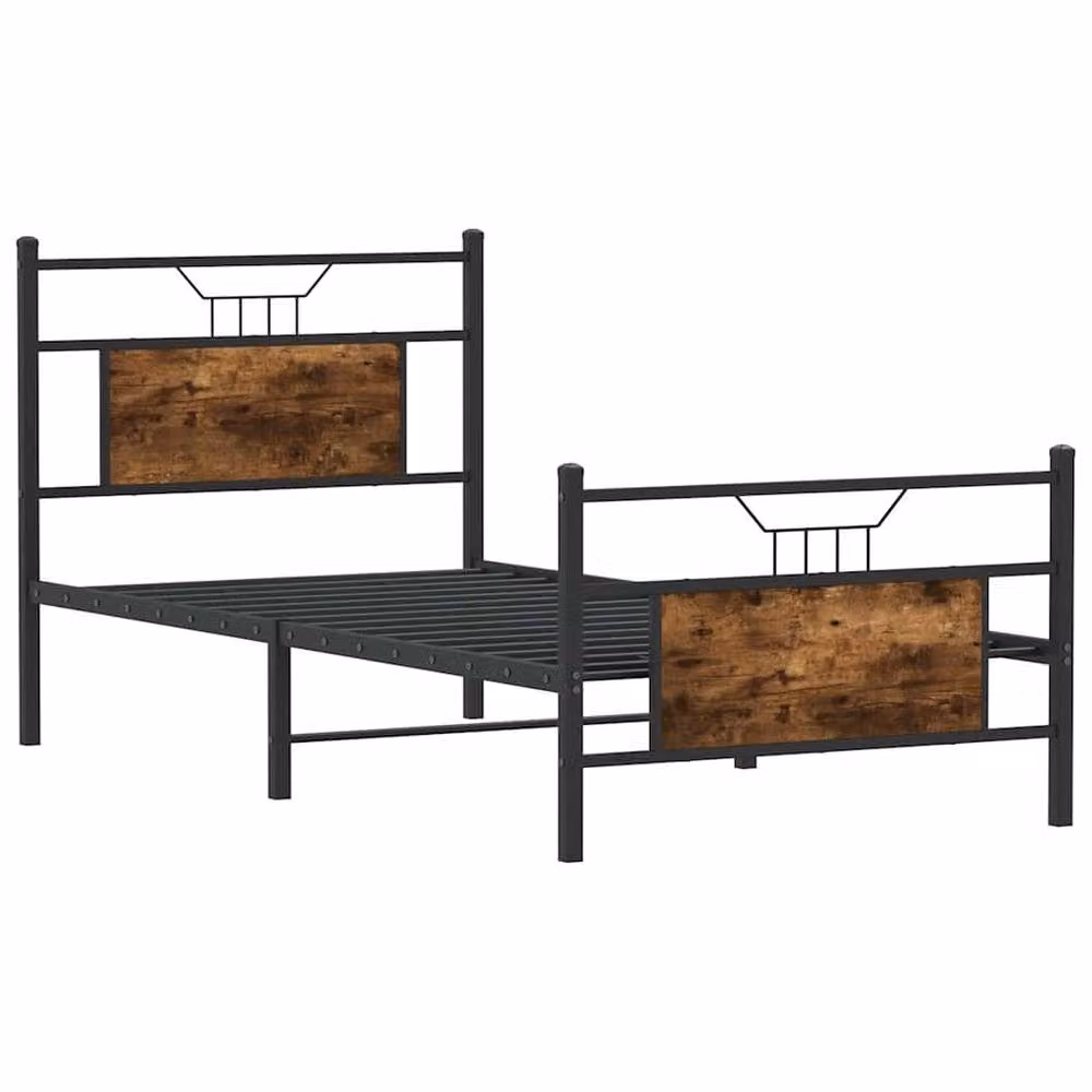 Berkfield Home Small Single Wood and Metal Bed Frame in Smoked Oak Brown, W/D/H: 75 x 190 x 91.5 cm – 3