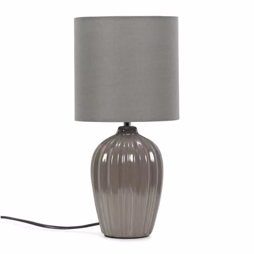 ValueLights Grey Fluted Ceramic Table Lamp with Fabric Lampshade and LED Bulb – 1
