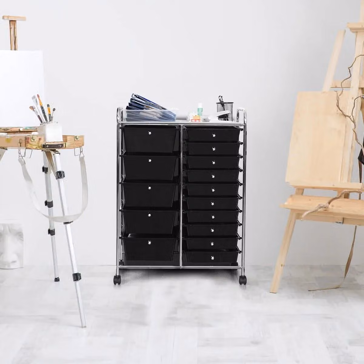 Gymax 15-Drawer Rolling Tool Cart and Office Paper Organiser in Black – 4