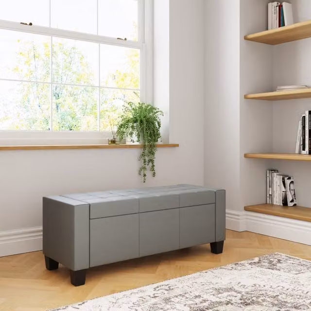 GFW Verona Ottoman Bench in Grey Synthetic Leather