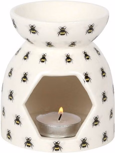 KDMD Ceramic Bee Print Tabletop Oil Burner in Beige and White
