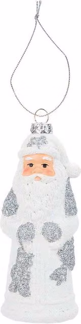 VFM e-Store Silver and White Standing Santa Glass Tabletop Christmas Decoration, Height: 13.5 cm
