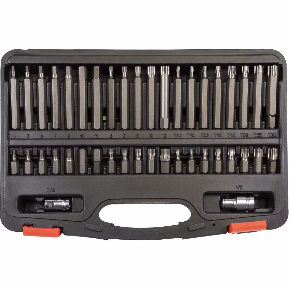 Loops 42pc TRX-Star, Hex and Spline Screwdriver Bit Set in Multicolour Chrome Vanadium Steel with 3/8" and 1/2" Square Drive – 5