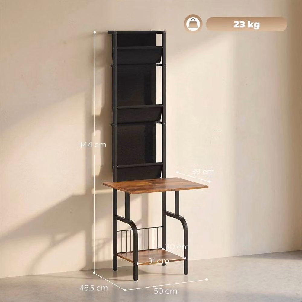 EONLION Industrial Vinyl Record Player Stand with Media Compartments in Black and Brown, W: 50 cm – 2