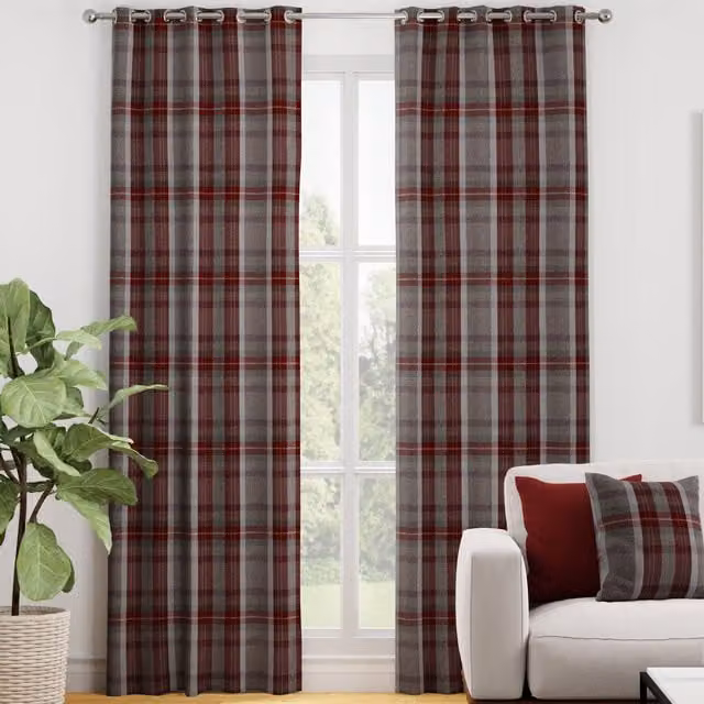 Terrys Highland Check Made to Measure Blackout Fabric Panel Curtains in Red and Grey
