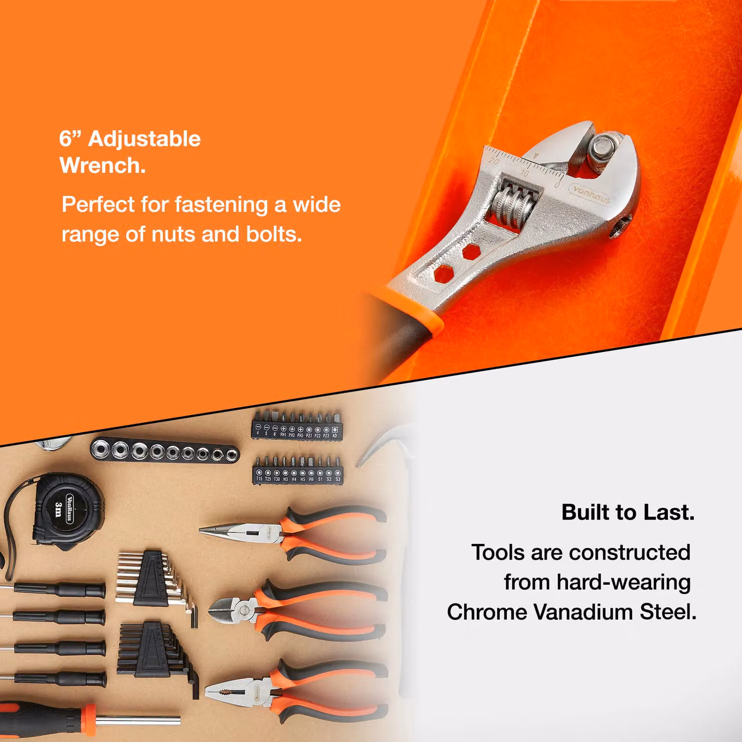 VonHaus 92-Piece Stainless Steel Hand Tool Kit in Black with Carry Bag – 5