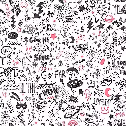 Holden Decor Doodle White and Pink Neon Abstract Modern Hand Drawn Wallpaper