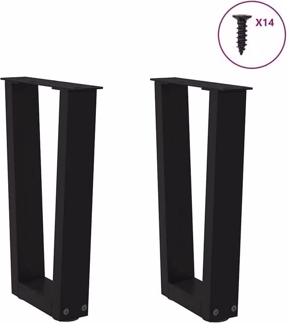 Berkfield Home Modern V-Shape Dining Table Legs, 2 Piece Set, Black Steel, W: 28 cm, H: 42-43.3 cm