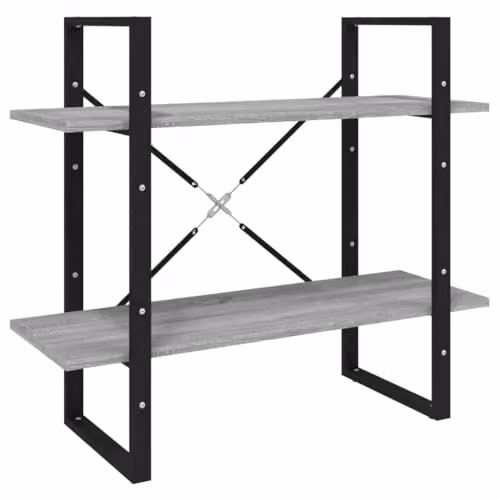 vidaXL 2-Tier Book Cabinet in Grey Sonoma, Freestanding MDF Display Shelf for Living Room, Bedroom or Office, W/D/H: 80 x 30 x 30 cm – 1