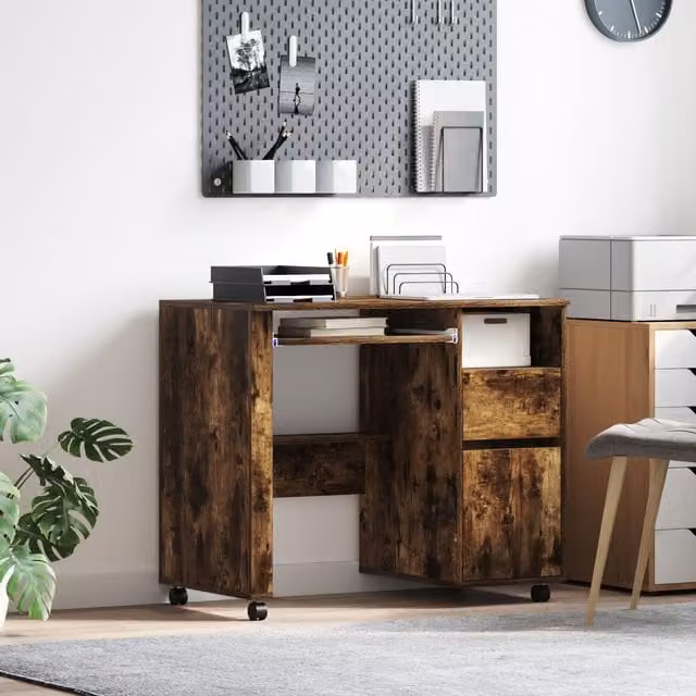 Berkfield Home Brown Smoked Oak Computer Desk with Drawers – 1