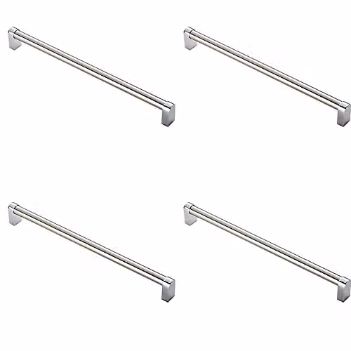 Loops 4 Pack Round Tube Bar Pull Handle in Chrome and Satin Nickel, W: 336 mm, D: 16 mm, Fixing Centres: 320 mm