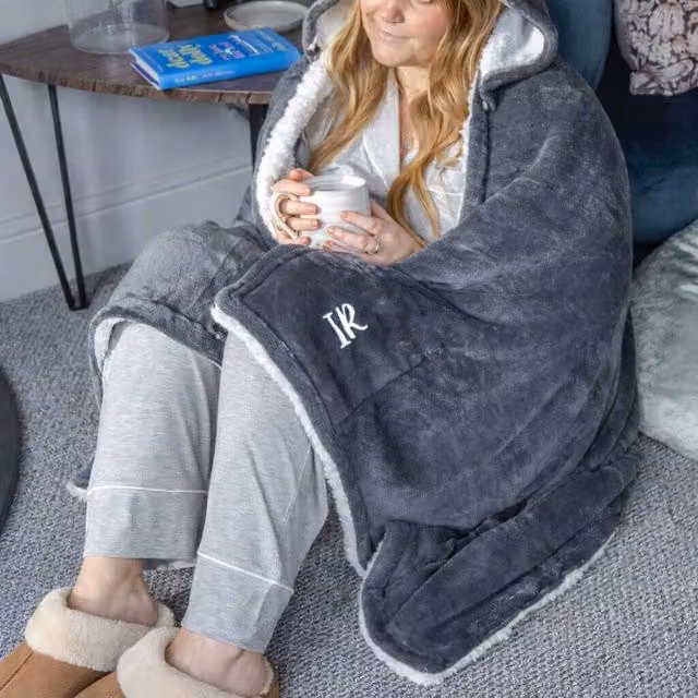 Duncan Stewart Personalised Unisex Grey Hooded Fleece Sherpa Blanket – 1