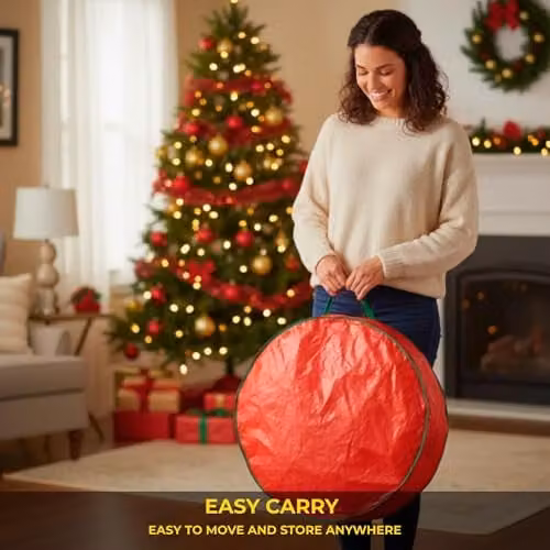 Shatchi Christmas Wreath and Garland Storage Bag in Red, W/D/H: 60 x 20 x 20 cm – 5