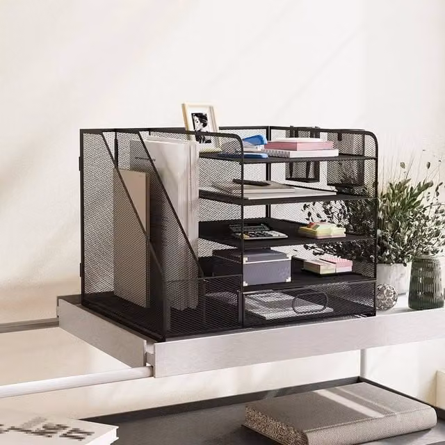 FORGEVIO Black Metal Letter Tray Organiser, W: 30.5 cm, D: 28 cm, H: 35 cm