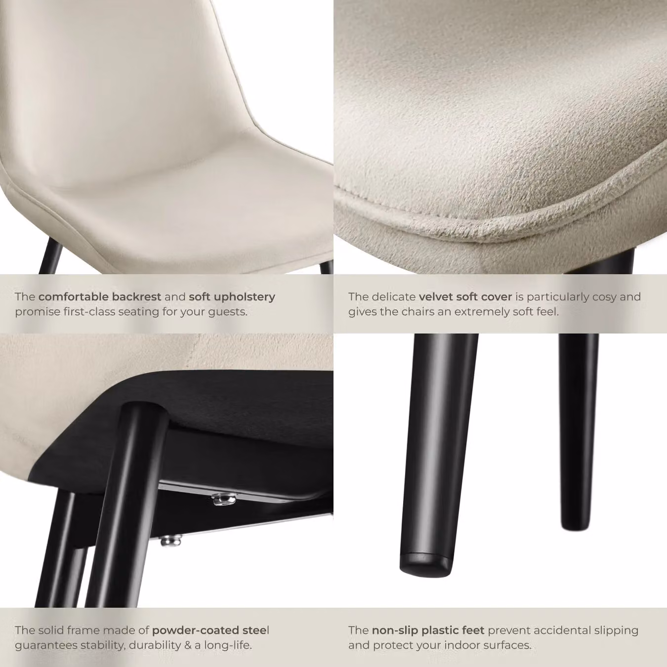 tectake Monroe Dining Chair Set of 2 in Beige Velvet Fabric – 4