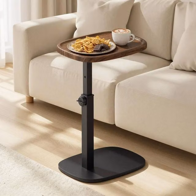FORGEVIO C-Shaped Sofa Side Table, Brown, W/D/H: 30 x 40 x 69 cm – 1