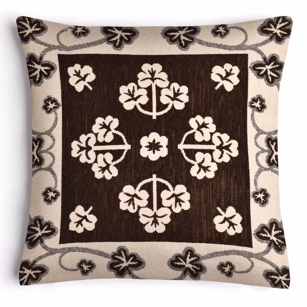Ashley Mills Chocolate Brown Classic Floral Chenille Pattern Filled Square Cushion, 43 x 43 cm – 2