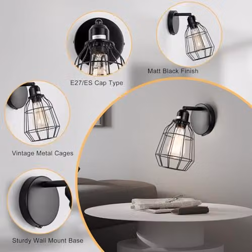 Harper Living Black Vintage Metal Caged Wall Lantern with E27 Cap – 3