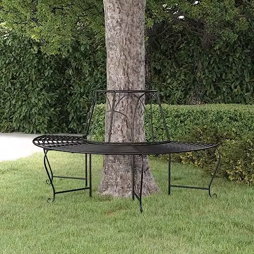 vidaXL Half Round Garden Tree Bench in Black Matt Steel, Ø159 cm – 2