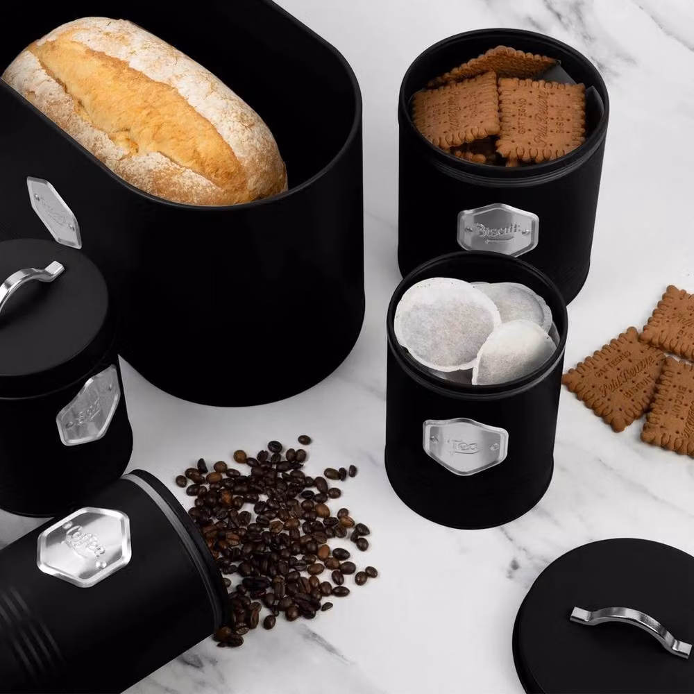 PAWNORA Metal Kitchen Storage Canister in Black and Silver – 5