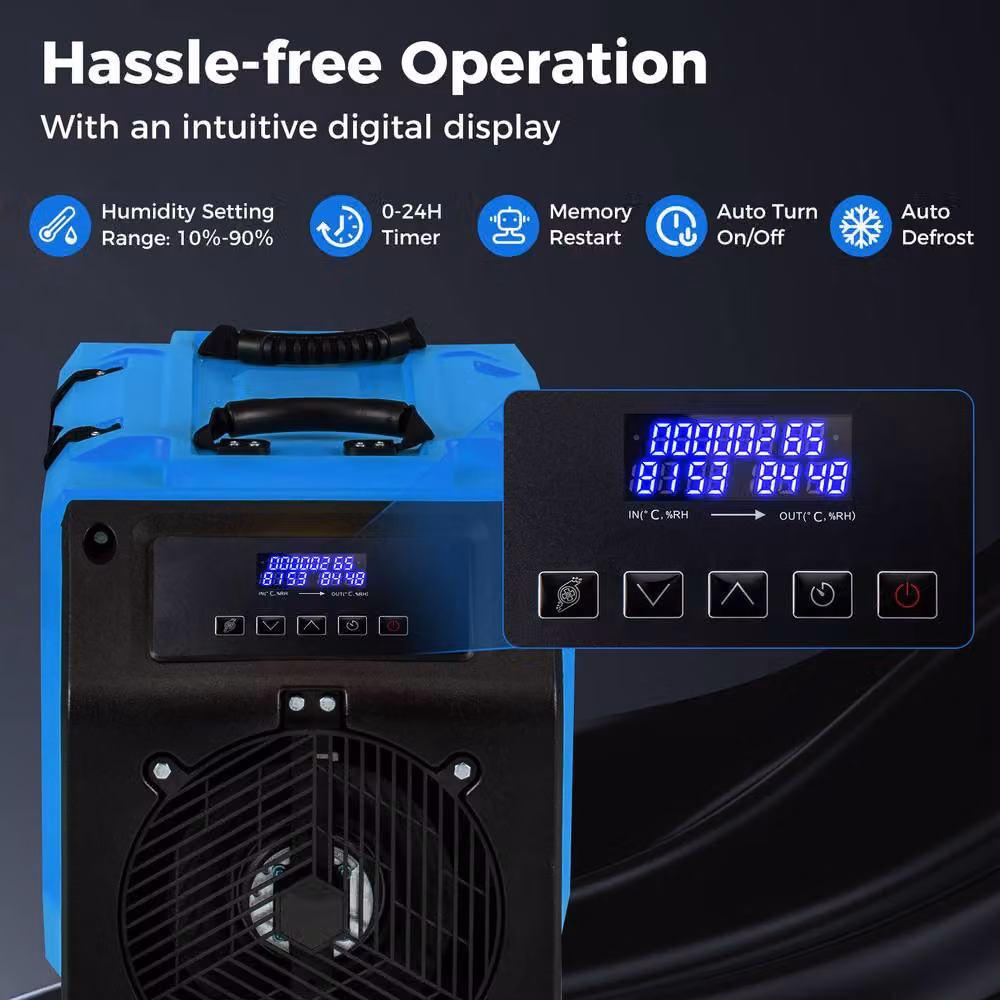 Costway Commercial Dehumidifier with Pump and Wheels, Blue, 90L/Day Capacity for up to 500m2 – 6