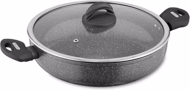 Tower Cerastone 30cm Low Casserole with Glass Lid, Black