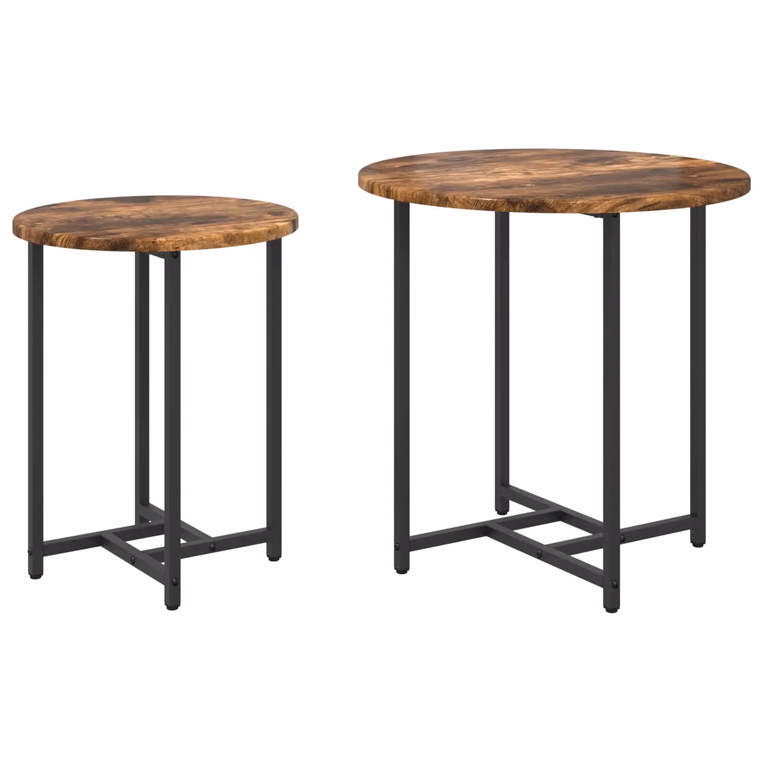 Berkfield Home Set of 2 Round Nested Side Tables in Brown Oak and Metal – 2